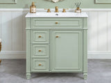 24" Green Bathroom Vanity with Sink, MDF & Rubberwood Construction, 2 Drawers & Cabinet with N725P527499G