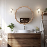23.62 inches Wood Round Wavy Wall Mirror Round Wall Mirror Scalloped Mirror -Large Decorative Wood W2295P290646