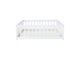 Full Size Floor Bed with Fence and Door,Rubber Wood Floor Bed with Safety Guardrails,White W504P296786