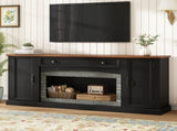 Elegant Walnut TV Stand with Gray Brick Accents for TVs Up to 70", Contemporary Sideboard with N721P394506B