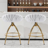 2pcs Teddy Velvet Gold-plated Iron Feet Bar Stool Weaving Style White With Swivel 54069283