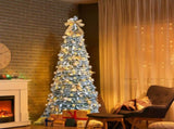 7 FT Snow Flocked Pre-lit Artificial Pop Up Christmas Tree with 170 Warm Lights and Golden Ornaments 87015416