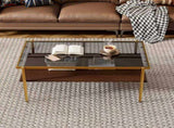 Rectangle Coffee Table with Gray Tempered Glass top and Golden Legs, Modern Table for Living Room W241139568