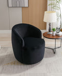 ZUN Velvet Fabric Swivel Accent Armchair Barrel Chair With Black Powder Coating Metal Ring,Black 52093817