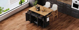 K&K 54inch Large Kitchen Island with Rubber Wood Drop Leaf, Embossed Texture Rolling Kitchen Cart on N707P195395B