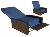 Outsunny Reclining Rattan 360&deg Swivel Chair Cushioned Recliner, Dark Blue W2225P485593