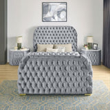 1pc Oval Faux Marble Top Nightstand 2- Drawers Storage Gray Finish Button Tufted Faux Crystal Tufted B011P266091
