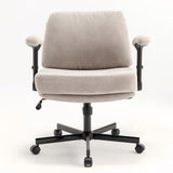 Chair with Wheels and Flip Arms-Comfy Fabric Cross Legged Office Chair with Thick Cushion&Wide Seat, 28317778