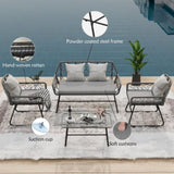 ZUN Outdoor Furniture 4 Piece wicker patio furniture set,glass table,With cushion,Suitable for patio, W2071P281624