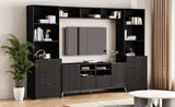 ZUN 4-Piece Entertainment Wall Unit with 13 shelves,8 Drawers and 2 Cabinets, Multifunctional TV Stand 08594491