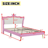 Full Size Upholstered Bed Frame with LED Lights, Modern Upholstered Princess Bed with Crown W2770P190360