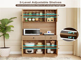 Natural Boho 6-Door Pantry Cabinet, PE Rattan Doors & Built-in Charging Station 36805951