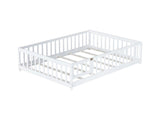 Full Size Floor Bed with Fence and Door,Rubber Wood Floor Bed with Safety Guardrails,White W504P296786