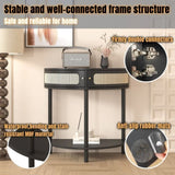 Unique Half Moon Design End with Sliding Rattan Door,Elegant Semi-circle Entryway Console W2557P183329