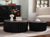 Black Scalloped Round Coffee Table Set Nesting Design, Elegant Curved-Edge Shape for Cozy Living W3081P389077