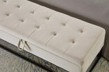 58.6" Bed Bench Metal Base with Storage Beige Velvet W1097119558