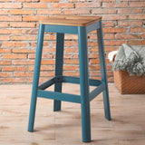 Natural and Teal Armless Bar Stool with Crossbar Support B062P186544