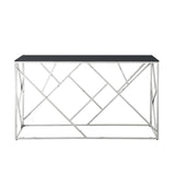 Modern Glass Console Table, 55" Gold Sofa Table with Sturdy Metal Frame and Black Tempered Glass W1567110797