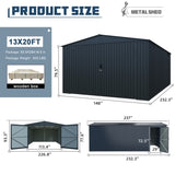 Outdoor Storage Shed 20x13 FT, Metal Garage Shed Backyard Utility Tool House Building with 2 Doors W1895P199514