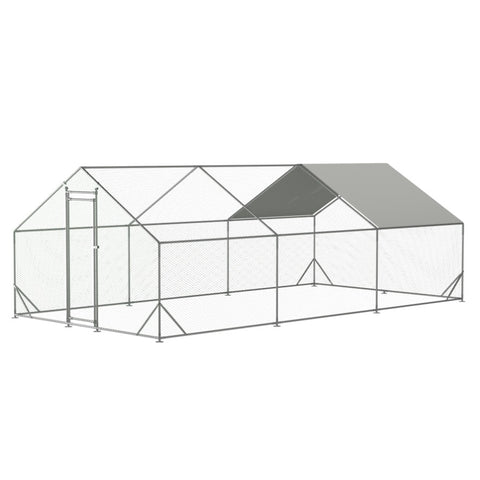 ZUN 10 x 20 ftOutdoor Large Metal Chicken Run Coop with 1 piece of Waterproof Cover, Garden Backyard 22833669