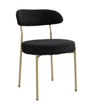 ZUN Boucle Upholstered Dining Chairs with Curved Backrest & Gold Metal Legs Set of 2, Black W2740P214382