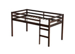 ZUN Solid Wooden, Rubber Wooden Twin Loft Bed with Ladder, Bed Platform of Strengthened Slats , Espresso W504P190953