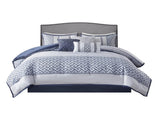 7 Piece Jacquard Comforter Set Navy King B03597209
