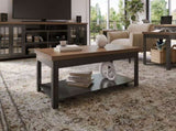 48 inch Coffee Table, No Assembly Required, Black and Whiskey Finish B108P160149