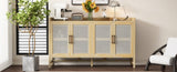 TREXM Rustic Sideboard with Decorative Rattan Doors and Adjustable Shelves for Entryway, Dining N715P203848N