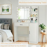 Vanity Desk with Mirror and Lights, Makeup Vanity with Drawer & Storage Cabinet, 3 Lighting Modes W3204P300592