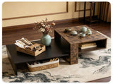2-Tier Modern Geometric Coffee Table Engineered Wood Low Center Table with Storage Shelf, Waterproof 47020123