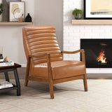 1pc Accent Chair Brown Faux Leather Walnut Finish Solid Rubberwood Modern Living Room Furniture B011P172678