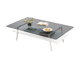 Rectangle Coffee Table, Tempered Glass Tabletop with White Metal Legs, Modern Table for Living Room W241126035