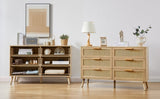 ZUN Bedroom dresser, 6 Double Dresser with rattan drawers, wood chest of drawers for kids living W1162P190401