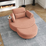 A 51-inch orange corduroy sofa with two throw pillows, a waist pillow and an extra tray is W1658P143718