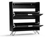 Shoe cabinet with slatted front panel and side panels, two compartments with top flip-up lids, two 63458955