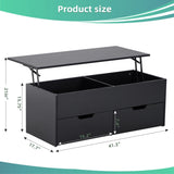 Lift-Top Coffee Table with Storage Center Tables Hidden Compartment & 2 Drawers, Sofa Table For 47700152