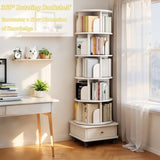 6 Tier Rotating Bookshelf, 360&deg Display Round Spinning Bookshelf with Wheels and Drawer, 85969050