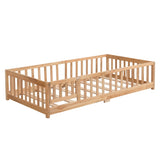 ZUN Queen Size Floor Bed with Door, Solid Wood Platform Bed Frame with Fence , Suitable for children , W495123243