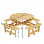 ZUN Outdoor 8 Person Picnic Table, 8 person Round Picnic Table with 4 Built-in Benches, Umbrella Hole, 45383362