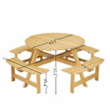 ZUN Outdoor 8 Person Picnic Table, 8 person Round Picnic Table with 4 Built-in Benches, Umbrella Hole, 45383362