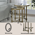 ZUN ACME Aditya Nesting End Table, Mirror & Antique Brass Finish LV02596