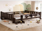 Full Size Floor Bed with Storage Bookcases, Solid Wood Kids Floor Bed with Cute Stairs and W1580P390226