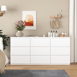 ZUN White 9 Drawer Cabinet for Bedroom, Wide Modern Chest of Drawers No Handles Design, Wood Storage W409P225882