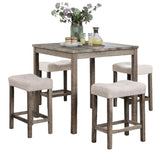 ZUN Transitional 5pc Counter Height Dining Set Gray Counter HT. Table and 4x Stools Linen-like Beige B011P230005