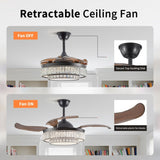 ZUN Contemporary LED Retractable Ceiling Fan with Light and Remote Control, Quiet Reversible Motor,4 W1340P184909