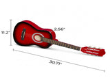 Turn red 30-inch Round Acoustic Guitar with Picks, Strings, Capo, Case, Tuner, and Strap 55503979