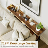 70.9 inch Extra Long Console Table with 2 Power Outlets & USB Ports, Rustic Industrial Sofa Table 55958898