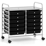 12-Drawer Rolling Storage Cart - 2-Row 10-Storey, Multicolor Drawers, 4 Wheels , -Black 46116279