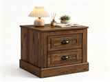 Farmhouse Nightstand with 2 Storage Drawers, Vintage Wooden Bedside Table with Non-Slip Foot Pads, 15894813